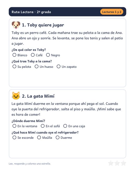 Lecturas cortas con dos preguntas cada una